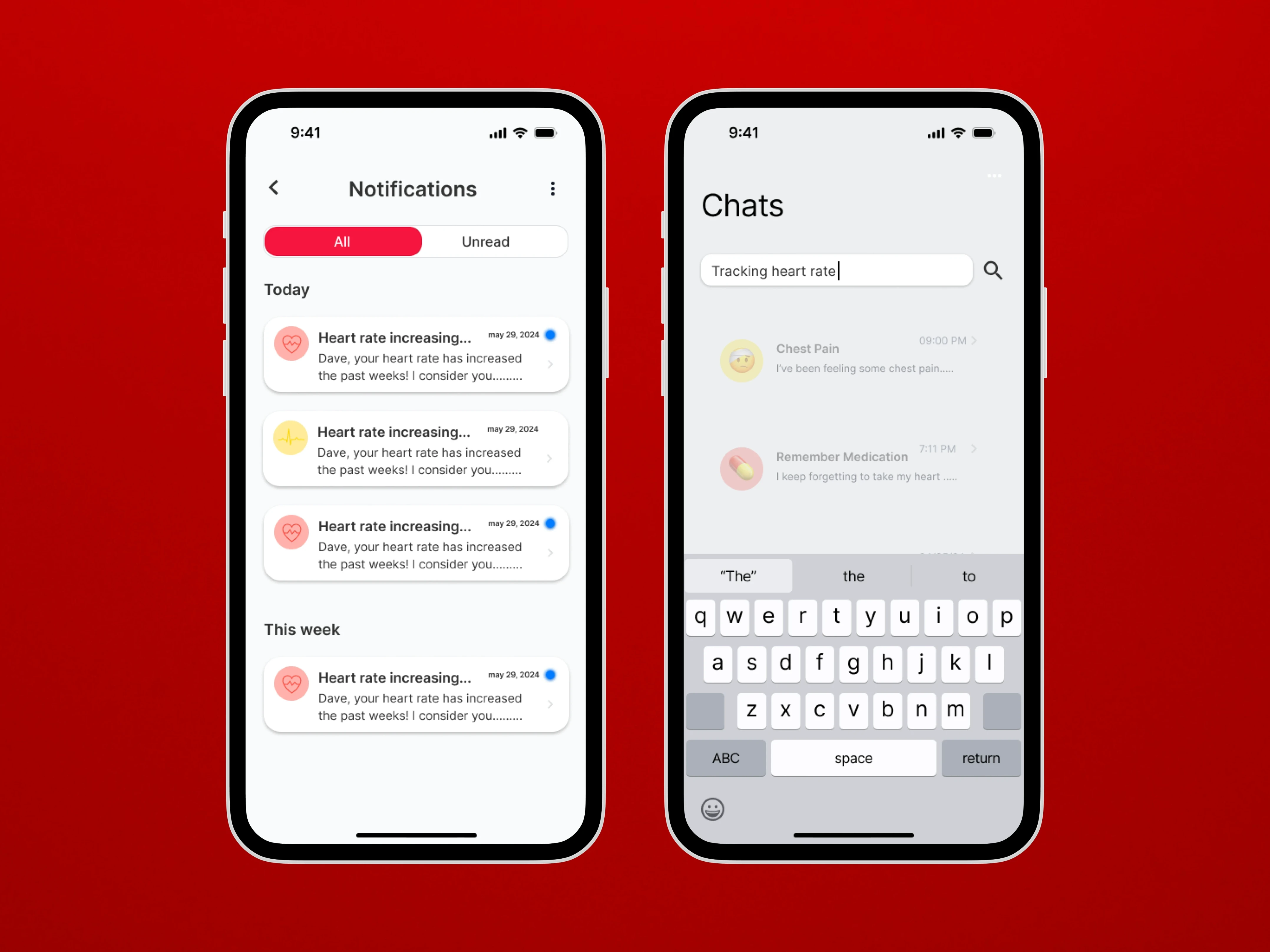 Corwells notifications-page and chat history-page.