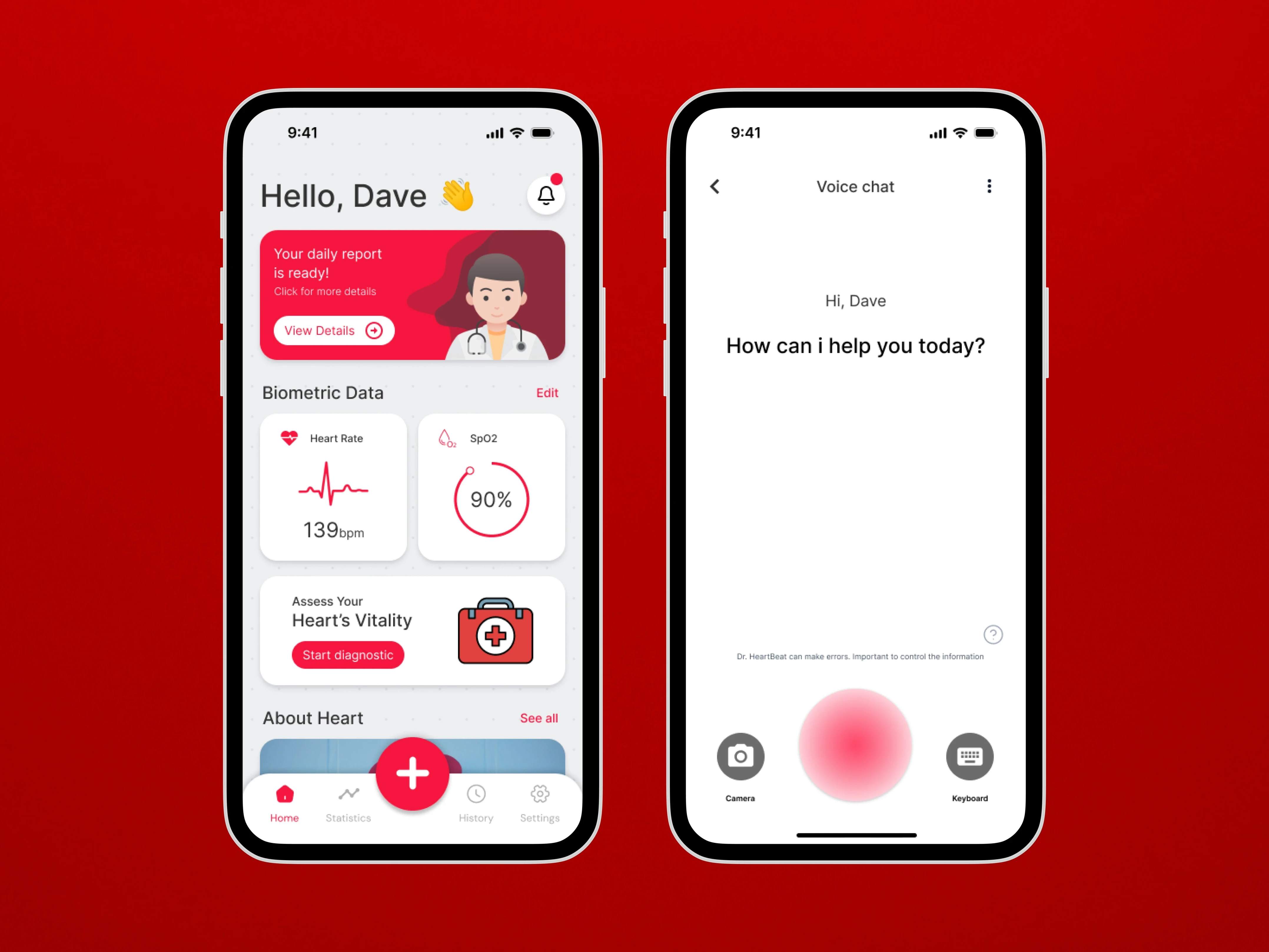 The home-page in the app, as well as the voice-chat.