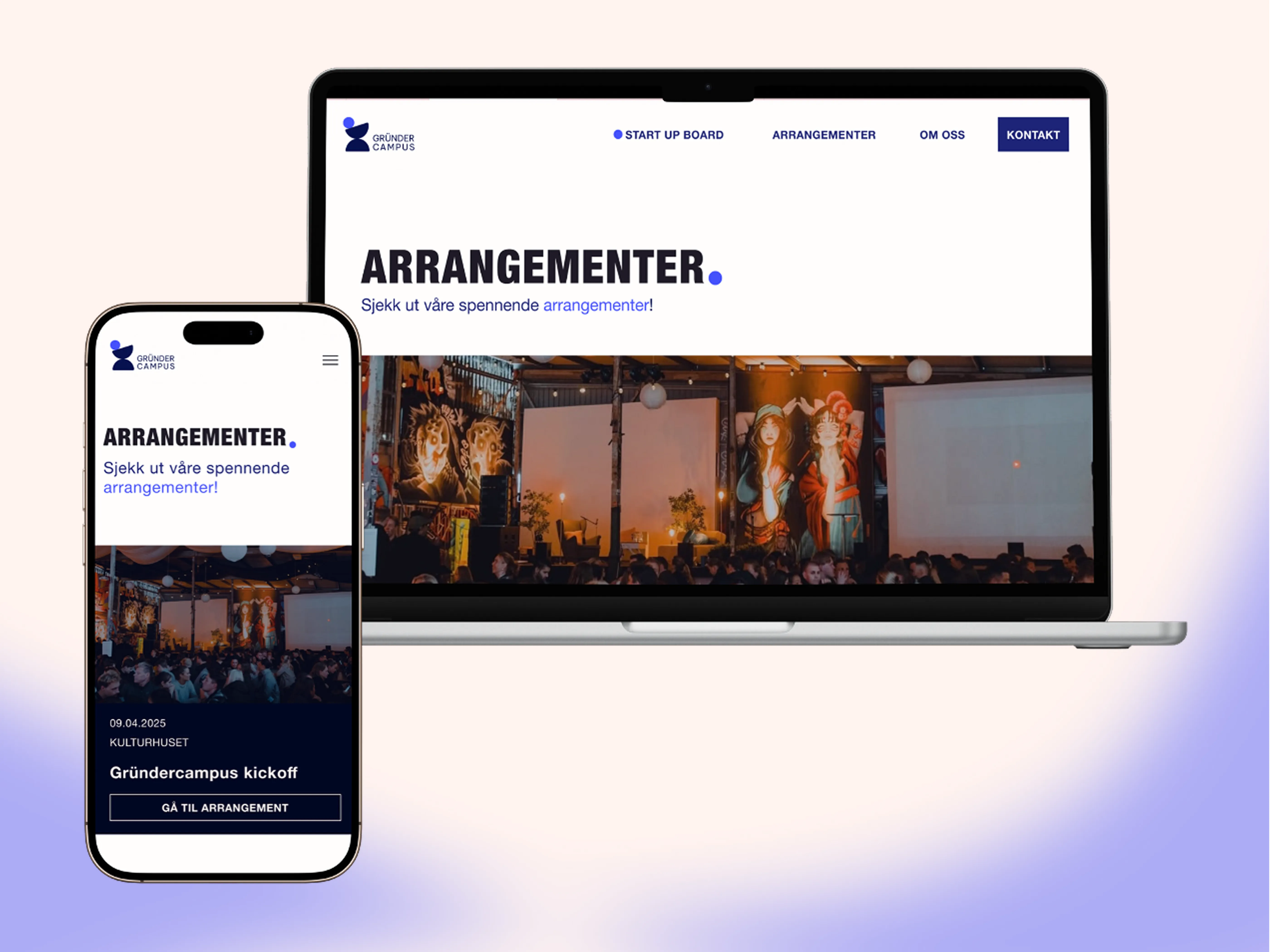 Arrangementsside som viser oversikt over kommende innovasjonsaktiviteter for studenter.