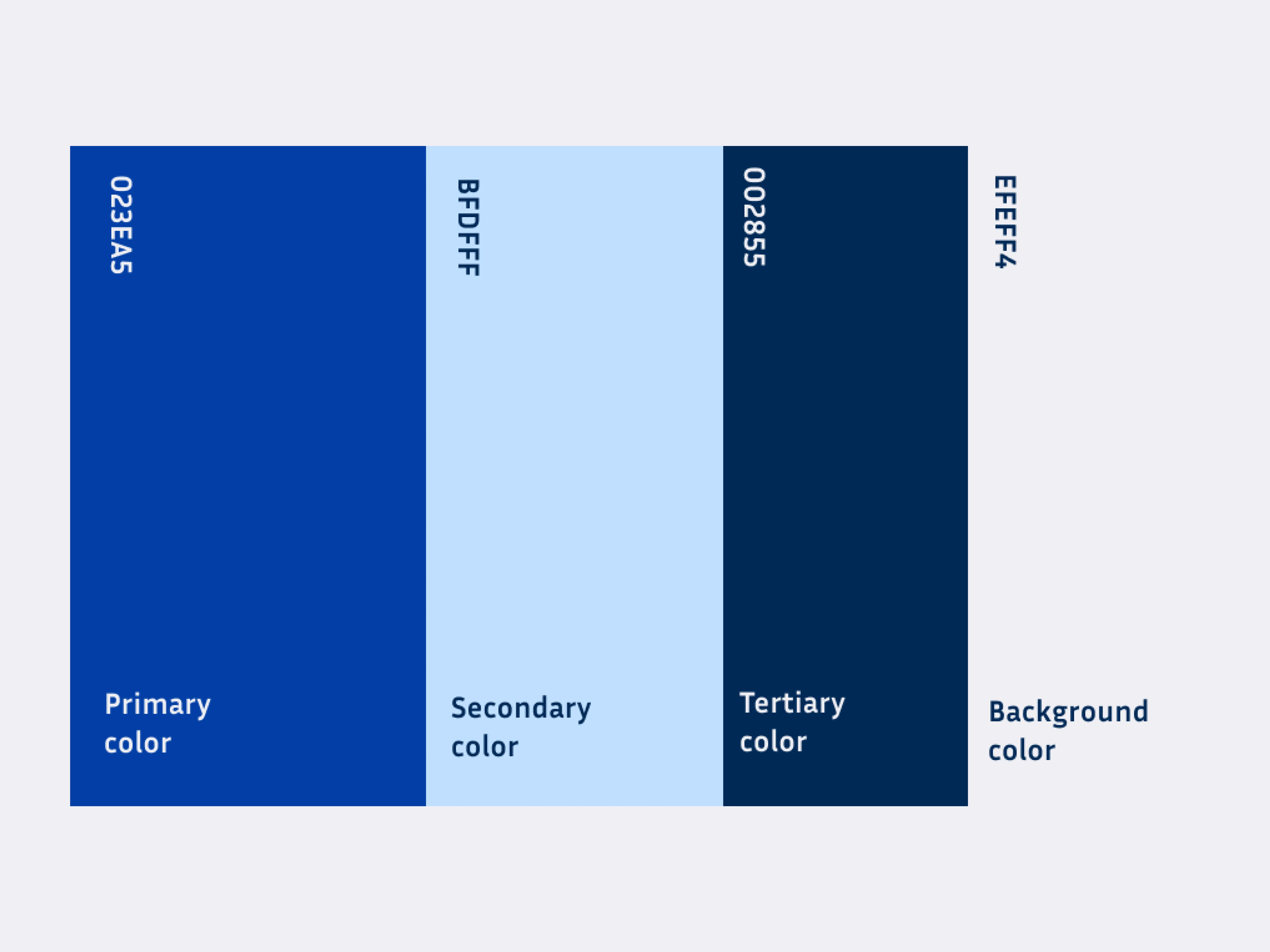 An overviw of the primary colors used in the design. It contains the colors and respective codes.