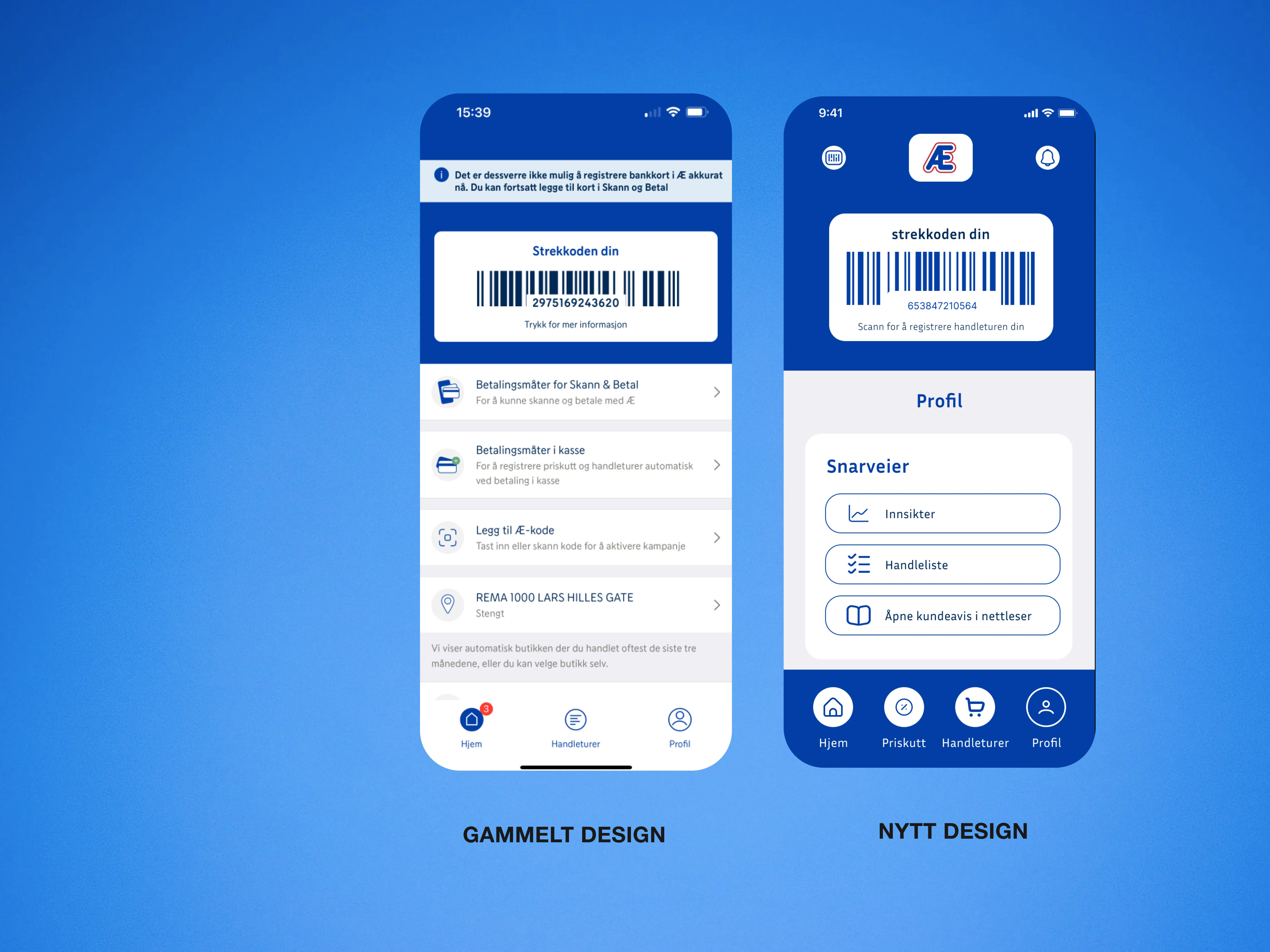 The top part of the profile page both in the original and redesigned interface.